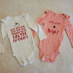 2 Baby Girl Christmas Long Sleeve Onesies 