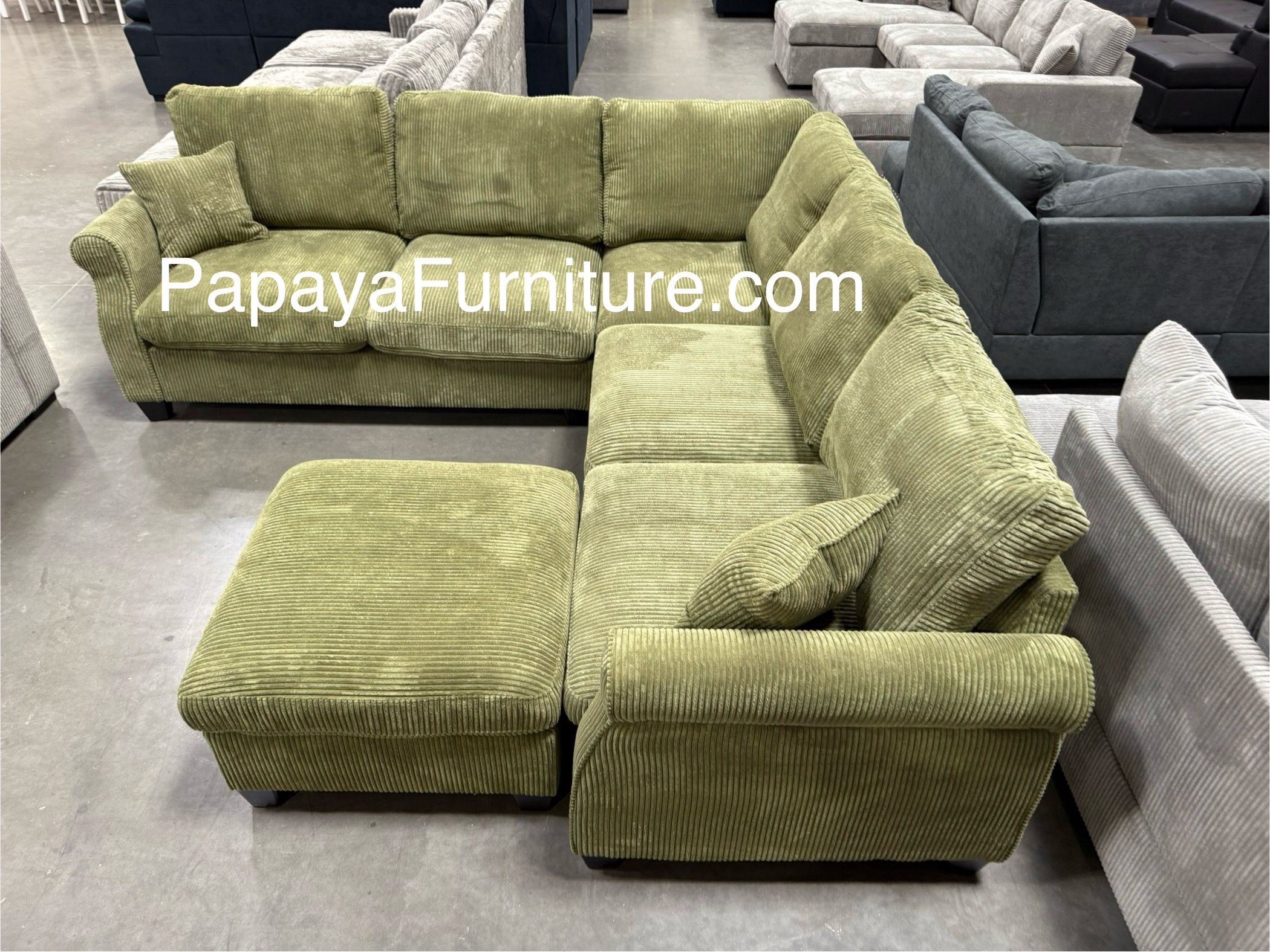 Green Sectional Sofa And Ottoman, Sage Sectional, Sectionals, Sofa, Couch, Living Room Sofa, Corduroy Sectional, Plush Sectional,Soft Plush Couch