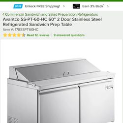 Avantco SS-PT-60-HC 60" 2 Door Stainless Steel Refrigerated Sandwich Prep Table