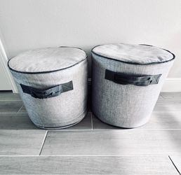 Two Gray Ottomans