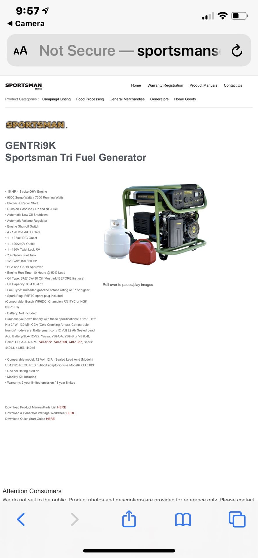 Sportsman 7200 Generator