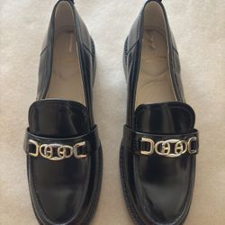 Sam Edelman Christy loafers black box leather with gold tone metallic ornament