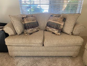 Beige Woven Fabric Loveseat Sofa