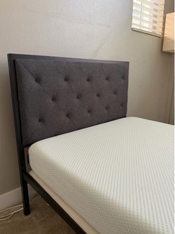 Twin Platform Bed w/ Upholstered Headboard + Zinus Memory Foam Mattres