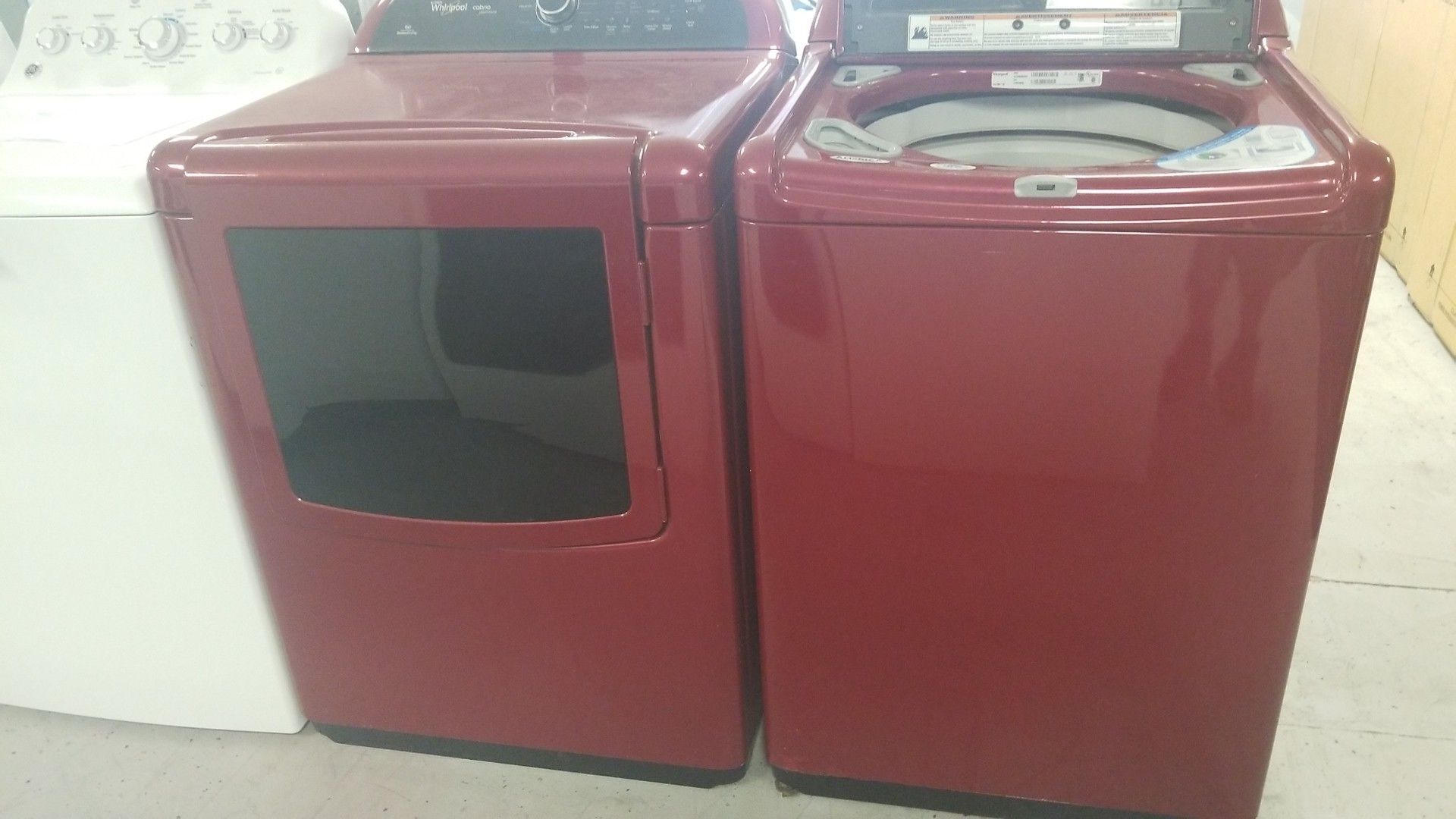 Red Whirlpool Cabrio Platinum Washer and dryer set. No credit needed