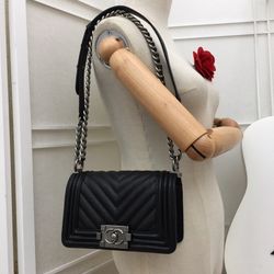 Chanel Calfskin Chevron Quilted Small Boy Flap Black