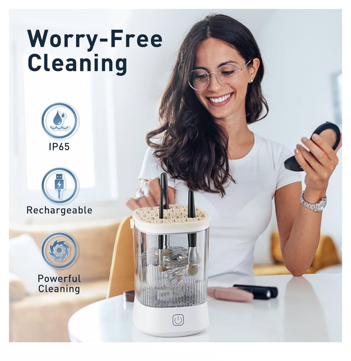 Electric Makeup Brush Cleaner - 9000 RPM Makeup Brush Cleaning Machine, IP65 Waterproof Automatic Makeup Brush Cleaner for Makeup Sponges and Brushes(