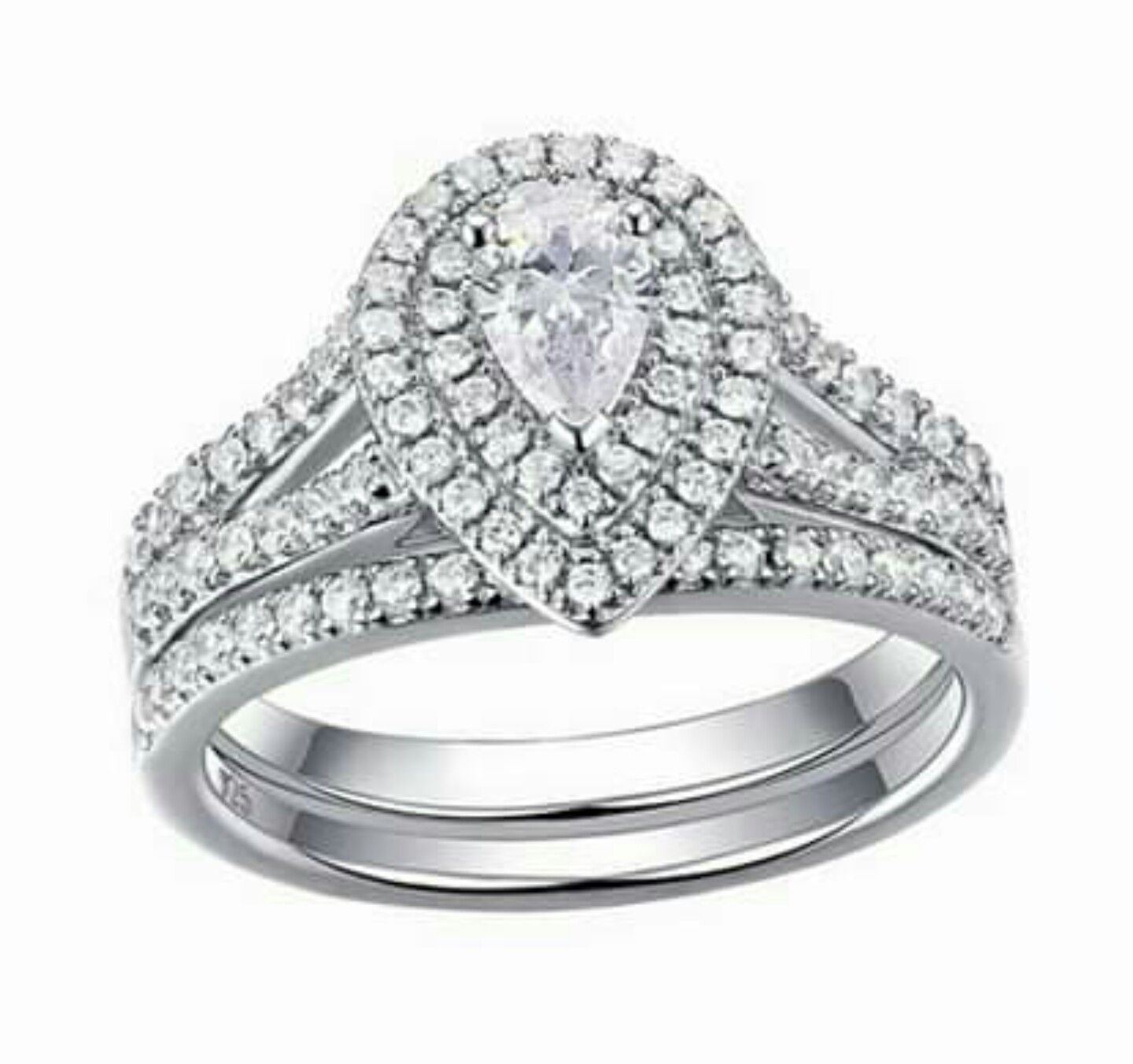 Pear Shaped 925 Sterling Silver AAA CZ Wedding Ring Set