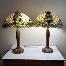 Pair Colour Creations Timeless Serenity Tiffany Style Lamps Tania Bricel Vintage
