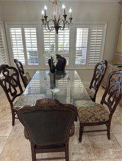 Glass Top Dining Table with 6 Chairs
