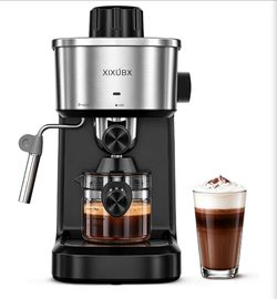 XIXUBX Espresso Machine, 6 Bar Compact with Milk Frother, Matte Black