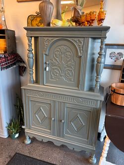 Newly Refinished Green/Gray Hutch Cabinet