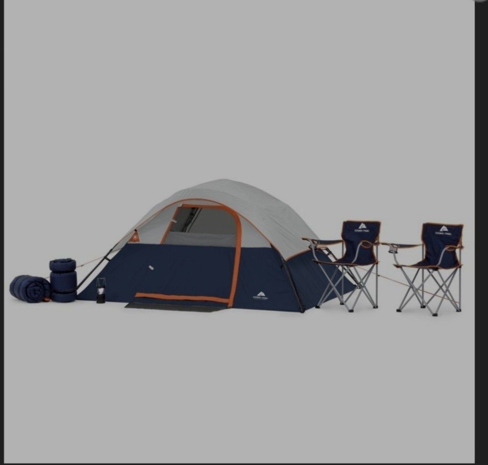 Ozark trail 6 piece camp tent combo 2 chairs 2 sleeping bags lantern sleeps 2