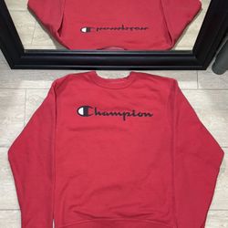 Y2K Red Champion Script Logo Crewneck Sweatshirt