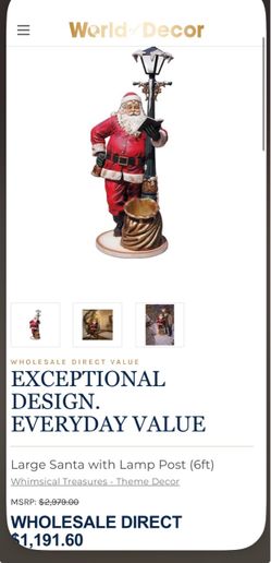 Santa Claus Lamp Post 6.5ft Statue