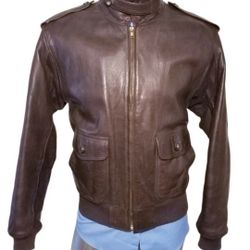 VINTAE ABERCROMBIE & FITCH MAN BROWN LEATHER BOMBER FLIGHT JACKET SIZE LARGE