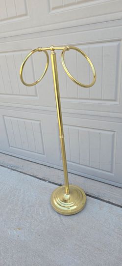 VINTAGE✨️~ELEGANT! ✨️MID-CENTURY MODERN✨️TALL!~
FREESTANDING POLISHED BRASS HOOPS TOWEL RACK/HOLDER ✨️