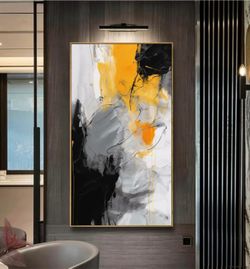 Wall Art Large Modern Abstract Artwork Black Yellow Canvas Painting for Living Room Bedroom Office Home Decor 20"x40" with Framed