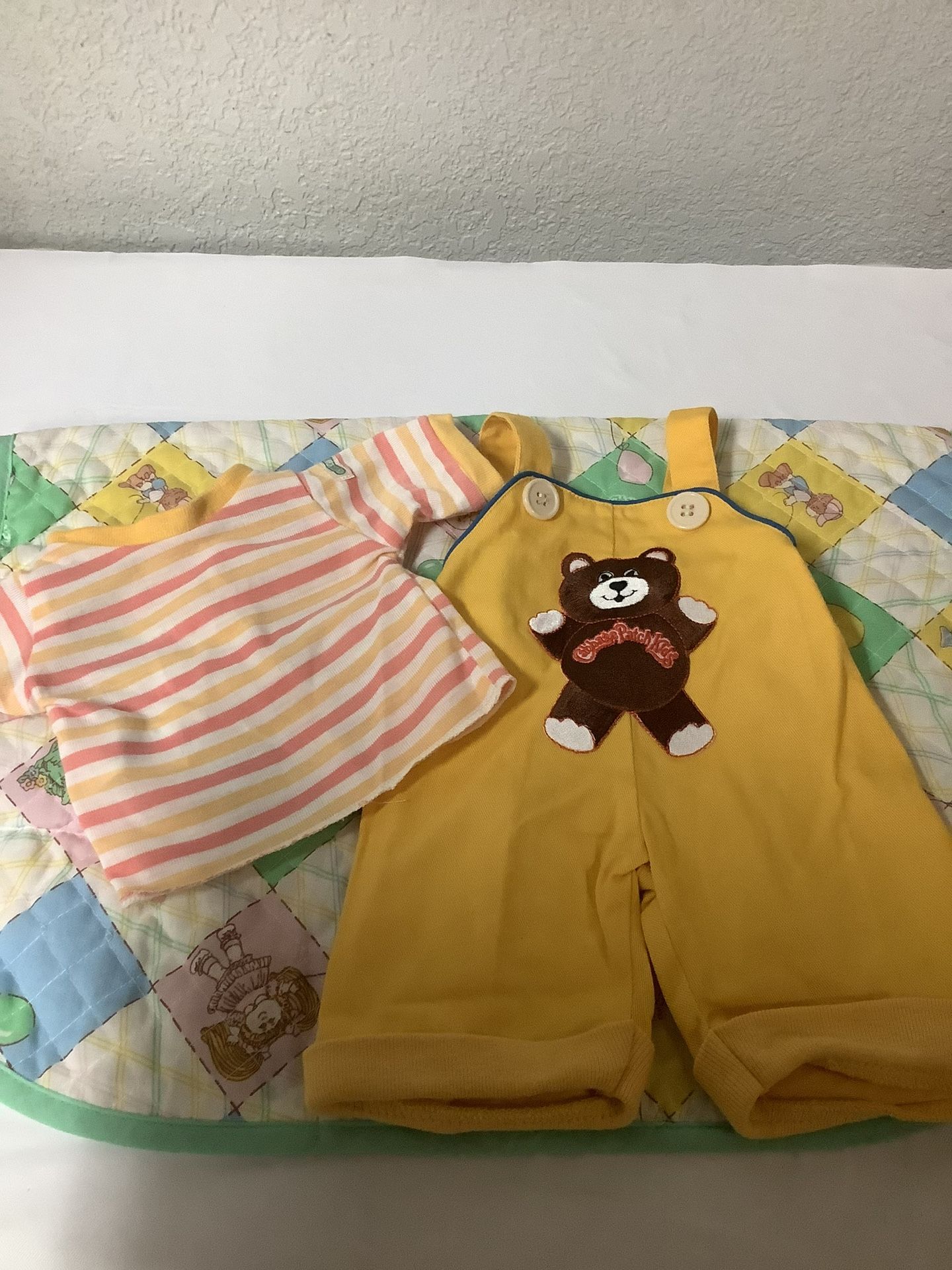 Vintage Cabbage Patch Kids HTF Teddy Bear Overalls & Matching Shirt