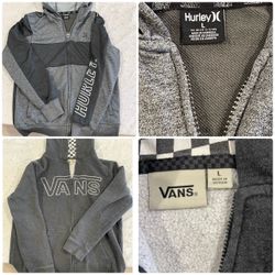 Hurley & Vans Kids Zip-Up Hoodies Bundle – Size L