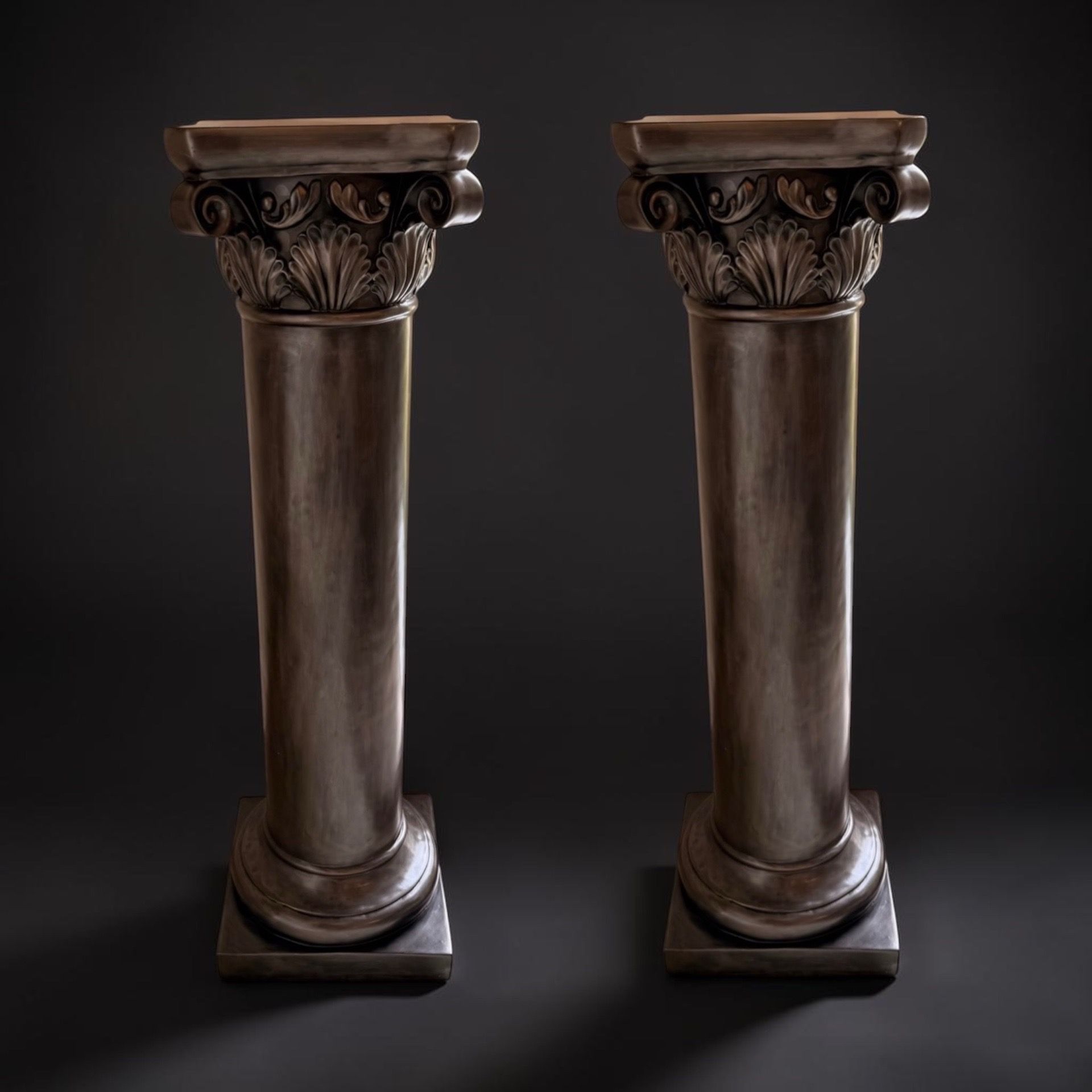 Pair of Vintage Hand Carved Wood Corinthian Columns Pedestal Stands