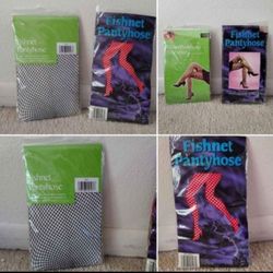 NEW Holiday Fishnet Stockings, 2 pair, one Red ( One size fits all), 1 Black (s/m)