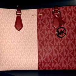 Michael Kors Sheila Large Two-Tone Signature Logo Tote Bag In "Cherry" NEW