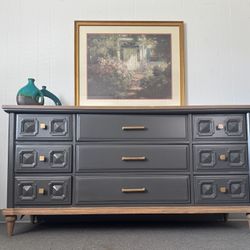 Grey Modern Dresser with Wood Top and Base (Delivery Available)