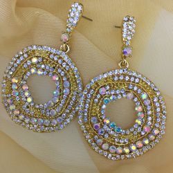 Fancy Oversized Rainbow Rhinestone Fashion Earrings