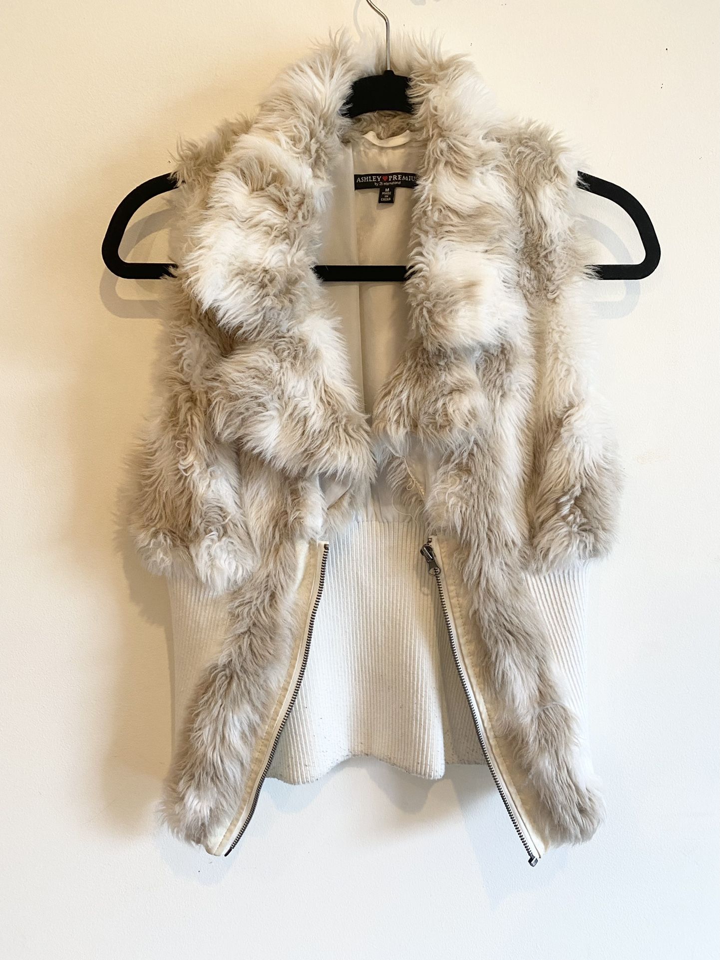 White And Tan Faux Fur Vest