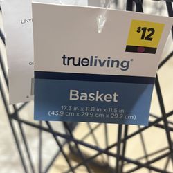 trueliving® Wire Storage Basket with Wooden Base, Bl耶Metal, Rustic Modern Design, Kitchen Bathroom Office Organizer,  two basket are  17.3 in x