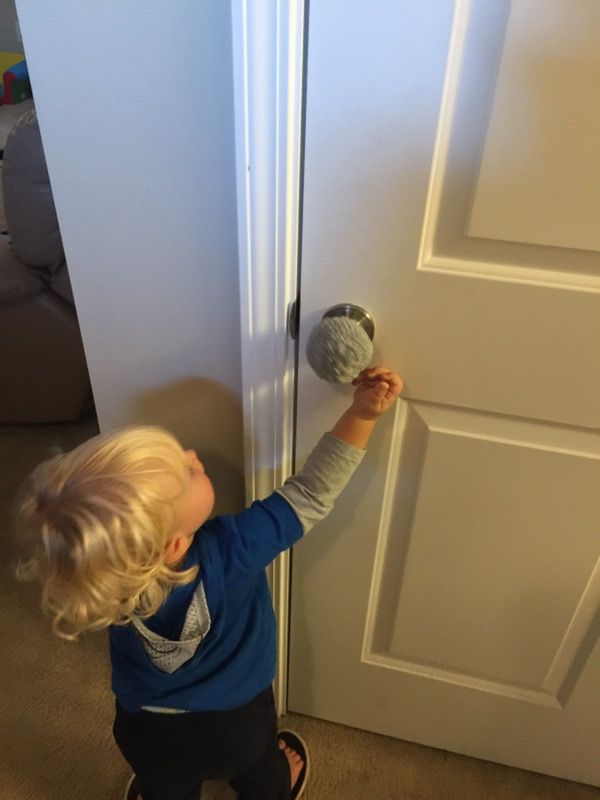 Crocheted child proof door knob covers