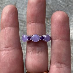 Purple Jade + Amethyst Stone 925 Sterling Silver Ring Size 7