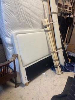 White Upholstered Headboard with Bed Frame