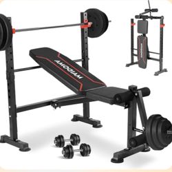 1500LBS 8 in 1 Olympic Weight Bench Set with Leg Extension/Curl and Preacher Curl, Bench Press Set and barbell Rack with Safety Bar Catches, Foldable 