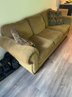 Olive Green Fabric Three-Seat Sofa