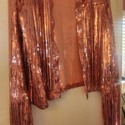 Style Rack Open Pink Sequins Fringed Jacket - 6/8