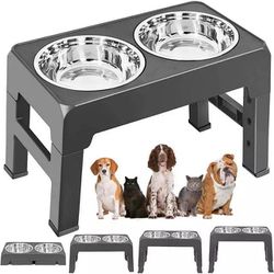 Elevated Adjustable Height Dog Bowls, Raised w/ 2 Thick 50oz Stainless Steel Dog Food Bowls