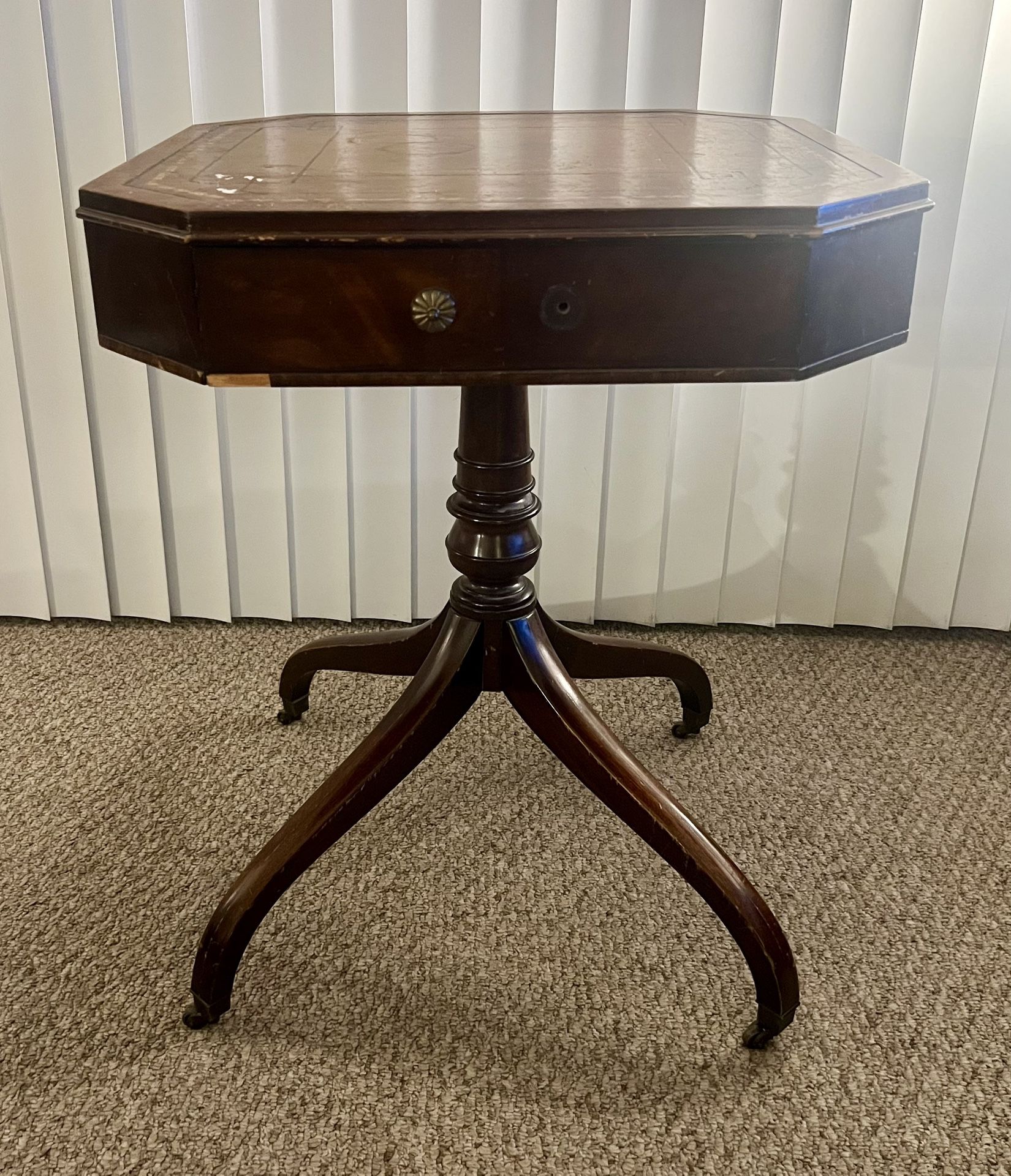 Vintage End Table – Octagonal – Brass Feet on Wheels