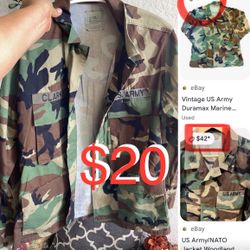 $20 Vintage Man Canvas Camouflage Army jacket/Shirt in mint condition never wear,new size in pics