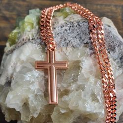 Pure Copper Cross Necklace Cuban Link 5mm, 20"  Chain, therapy Pendant for Men Women

Bold Faith, Timeless Style
This pure copper cross necklace featu