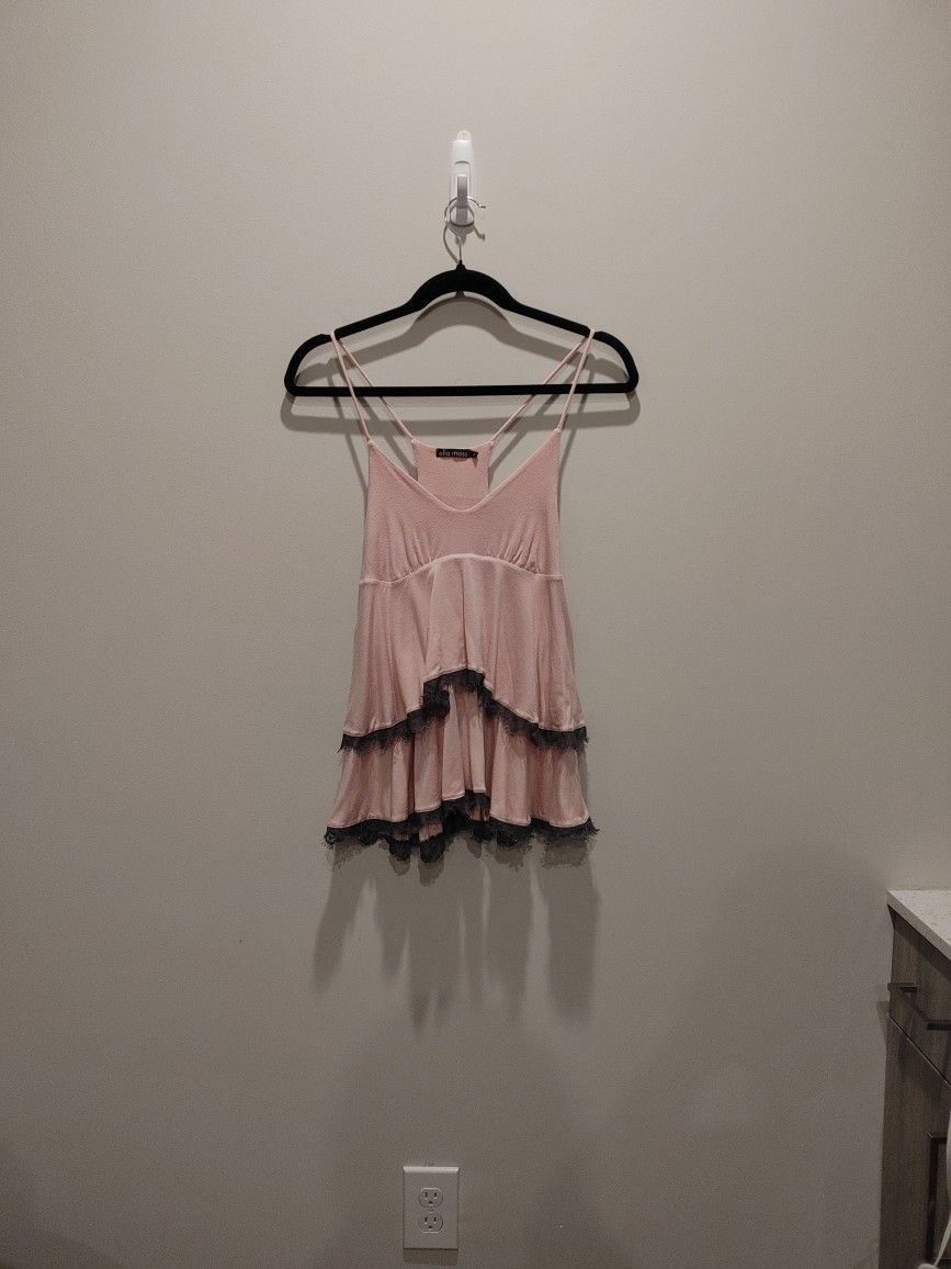 Pink Tank Top With Lace Fringe (Small)