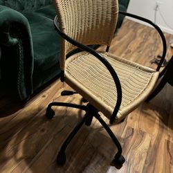 Light Wood Boho Style Wicker Office Chair 