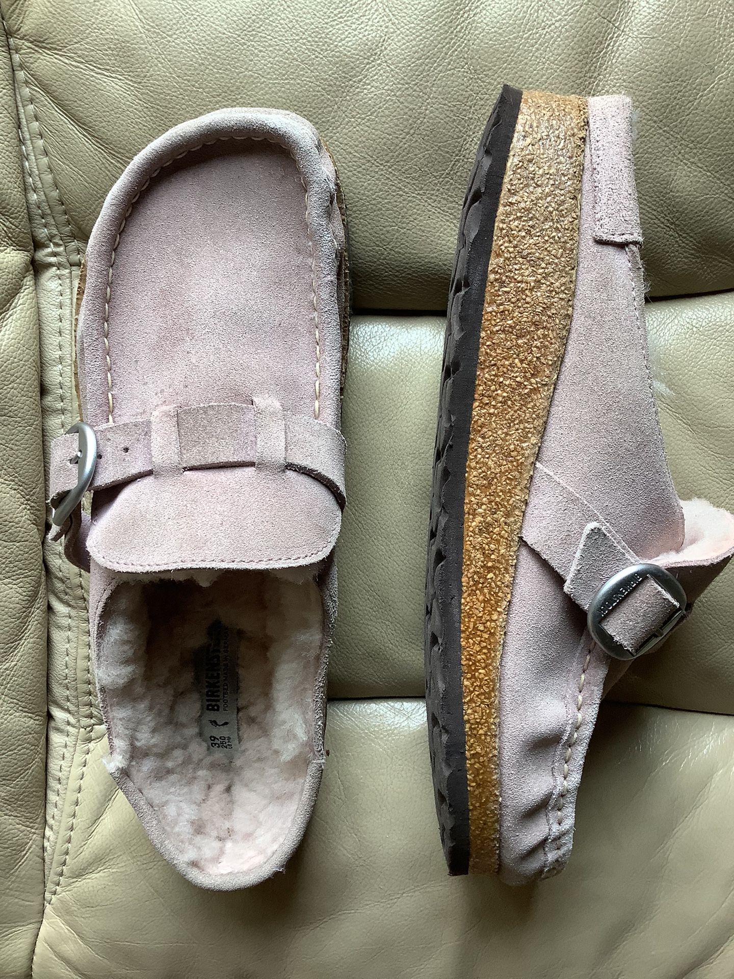 Birkenstock Buckley Shearling Suede Narrow Light Ping Size8