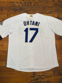 White gold blue Los Angeles  dodgers Shohei Ohtani opening day jersey