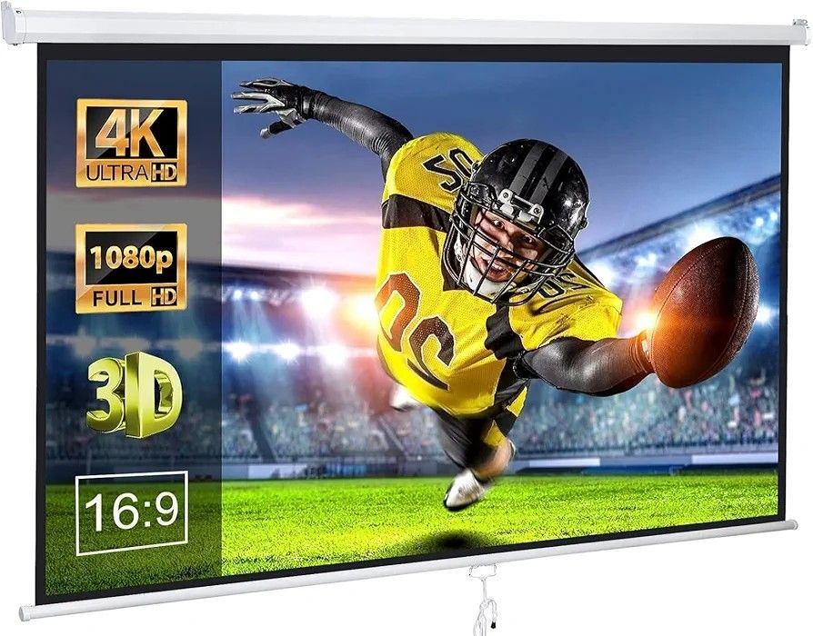 Projector Screen Pull Down 100 Inch 16:9 HD Projection Screen Folding Home Theater Portable Indoor Outdoor Movie Screen