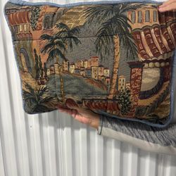 Two tapestry decorative zipper throw pillows. 20”  x 27”. $50 each