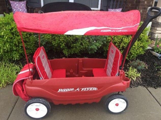 Heavy Duty Radio Flyer Wagon with Seat Padding, Storage Bag, and Canopy