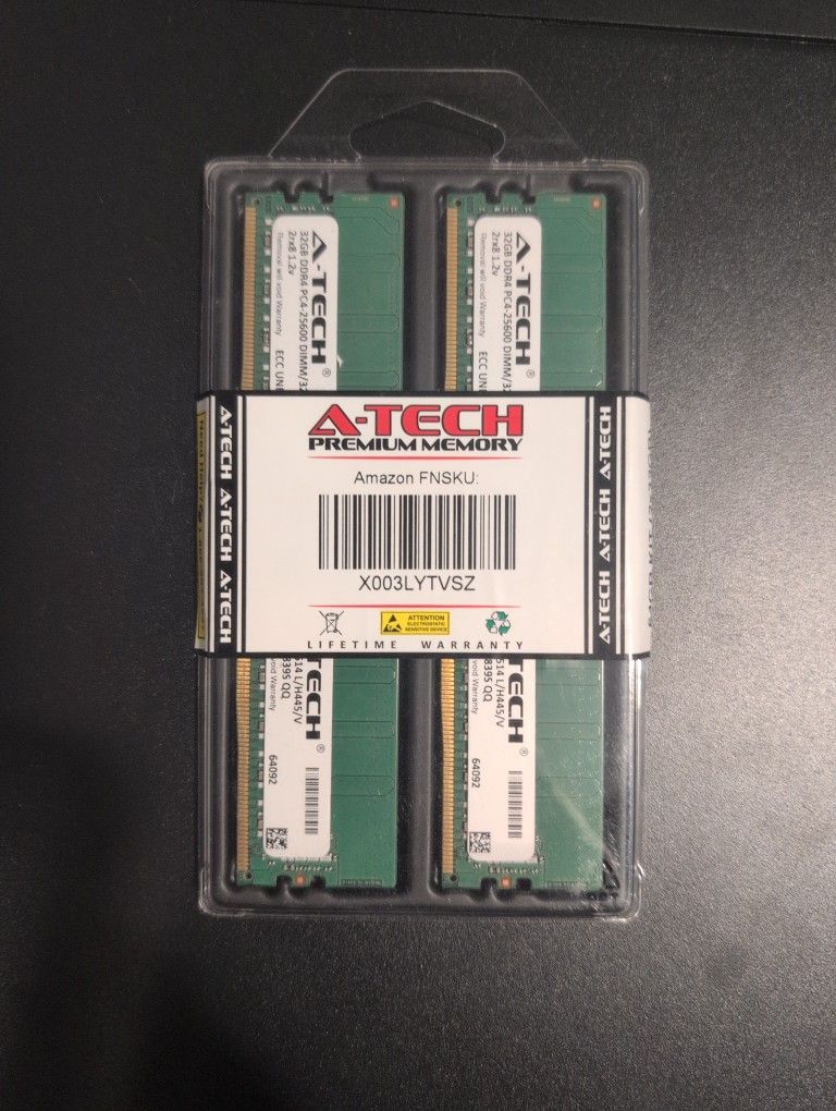 2x32GB A-Tech DDR4 PC4-25600 UDIMM ECC 3200MHz