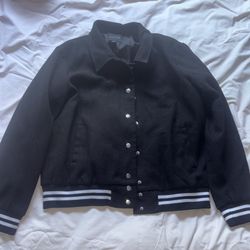 Black And White Plain Varsity Bomber Jacket 